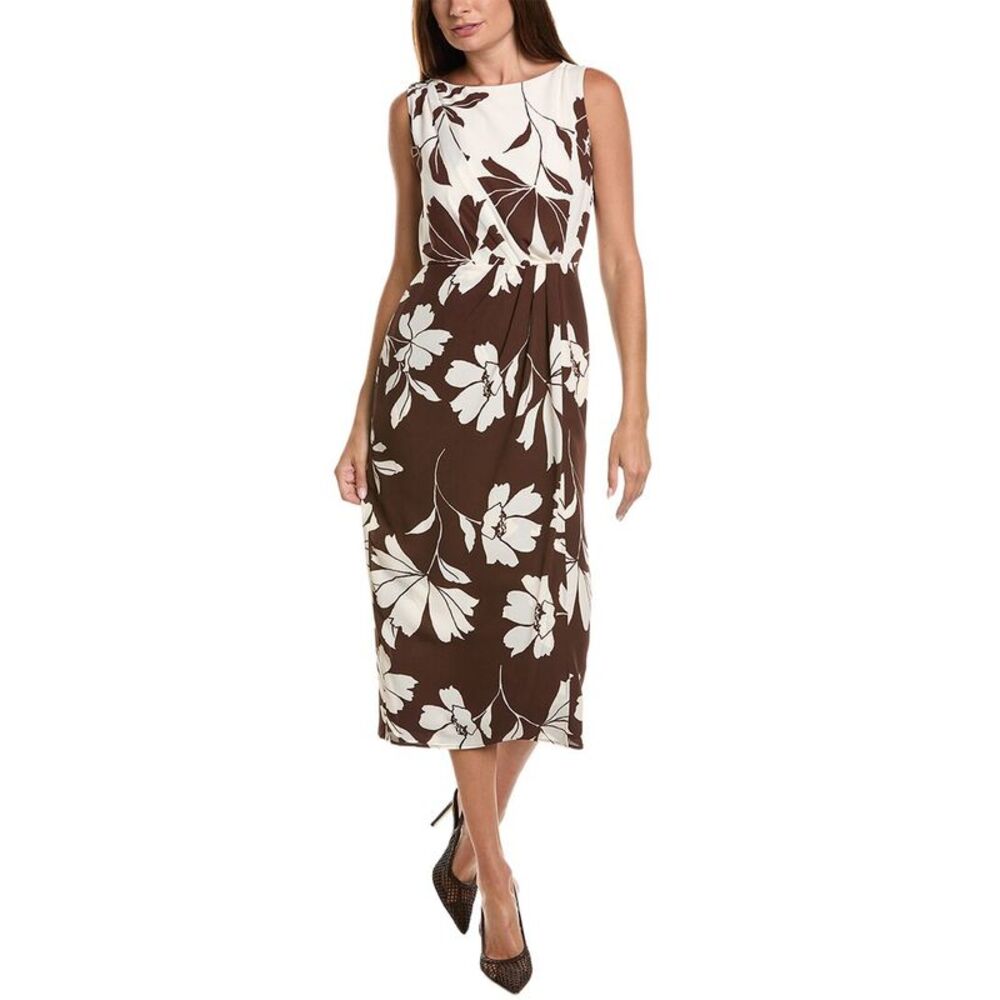 Anne Klein Womens Draped Midi Dress, Brown